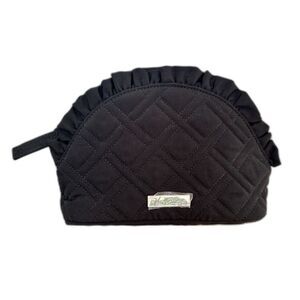 Vera Bradley Black Quilted Ruffled Cosmetics Makeup Bag Beauty Travel Pouch